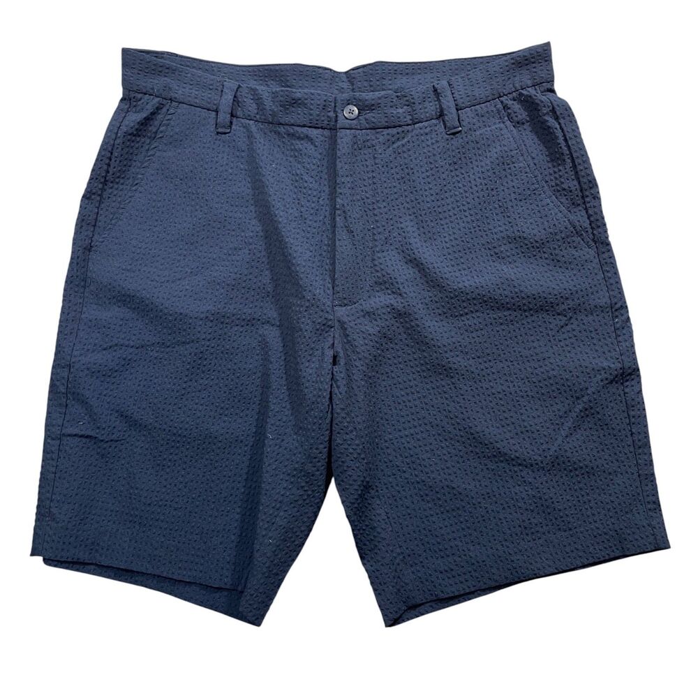 FootJoy FJ 36 Shorts Navy Bermuda Pockets Zipper searsucker feel Polyester Blend